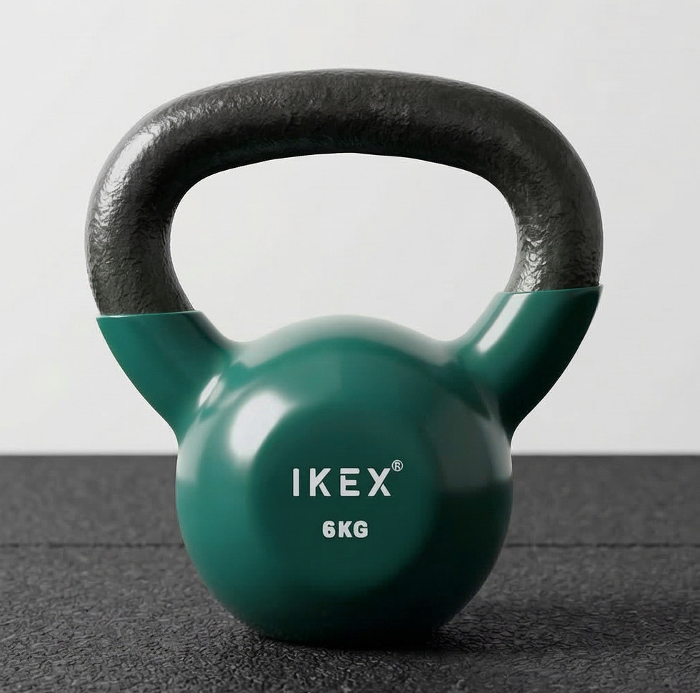 Recorte de fotografía original: detalle del asa y cuerpo de la kettlebell IKEX